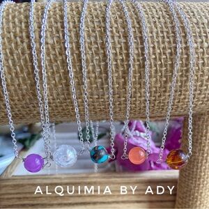 Alquimia dainty sterling silver spheres gemstone pendant necklace